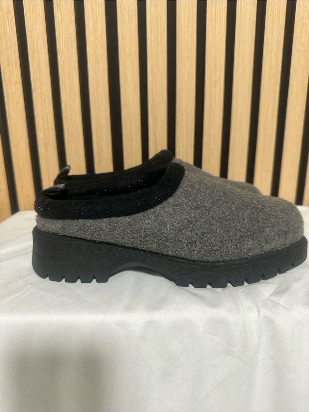 bp Gray Wool Slip-On Clogs with Black Trim - Picture 2 of 4